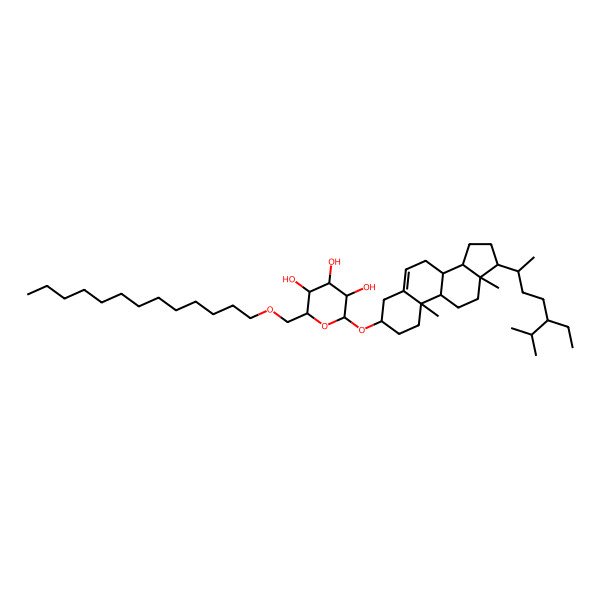 2D Structure of (2R,3R,4S,5S,6R)-2-[[(3S,8S,9S,10R,13R,14S,17R)-17-[(2R,5R)-5-ethyl-6-methylheptan-2-yl]-10,13-dimethyl-2,3,4,7,8,9,11,12,14,15,16,17-dodecahydro-1H-cyclopenta[a]phenanthren-3-yl]oxy]-6-(tridecoxymethyl)oxane-3,4,5-triol