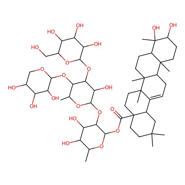 2D Structure of [4,5-Dihydroxy-3-[3-hydroxy-6-methyl-4-[3,4,5-trihydroxy-6-(hydroxymethyl)oxan-2-yl]oxy-5-(3,4,5-trihydroxyoxan-2-yl)oxyoxan-2-yl]oxy-6-methyloxan-2-yl] 9,10-dihydroxy-2,2,6a,6b,9,12a-hexamethyl-1,3,4,5,6,6a,7,8,8a,10,11,12,13,14b-tetradecahydropicene-4a-carboxylate