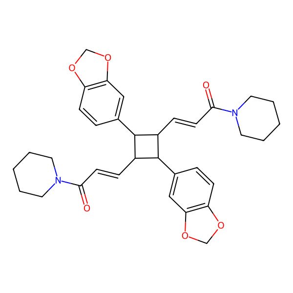 2D Structure of 3-[2,4-Bis(1,3-benzodioxol-5-yl)-3-(3-oxo-3-piperidin-1-ylprop-1-enyl)cyclobutyl]-1-piperidin-1-ylprop-2-en-1-one