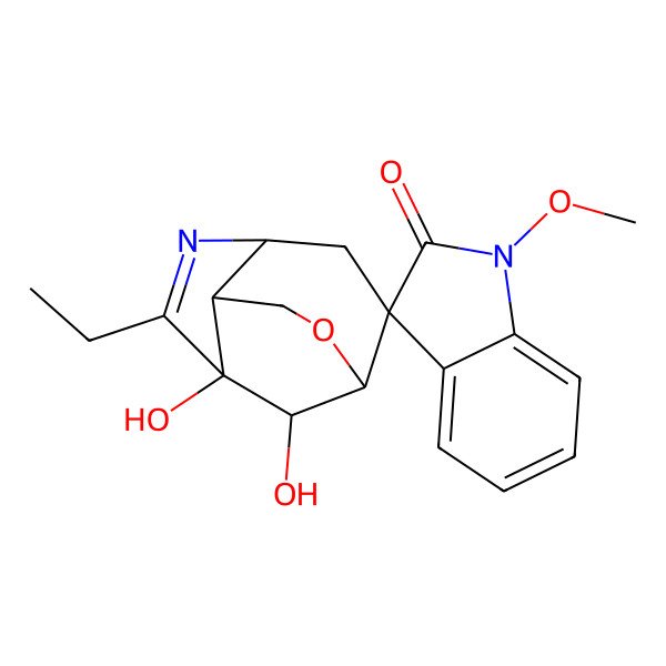 2D Structure of (1S,2S,4S,7R,8S,11R)-6-ethyl-7,11-dihydroxy-1'-methoxyspiro[10-oxa-5-azatricyclo[5.3.1.04,8]undec-5-ene-2,3'-indole]-2'-one