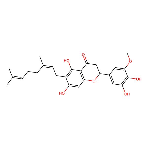 2D Structure of 2-(3,4-Dihydroxy-5-methoxyphenyl)-6-(3,7-dimethylocta-2,6-dienyl)-5,7-dihydroxy-2,3-dihydrochromen-4-one