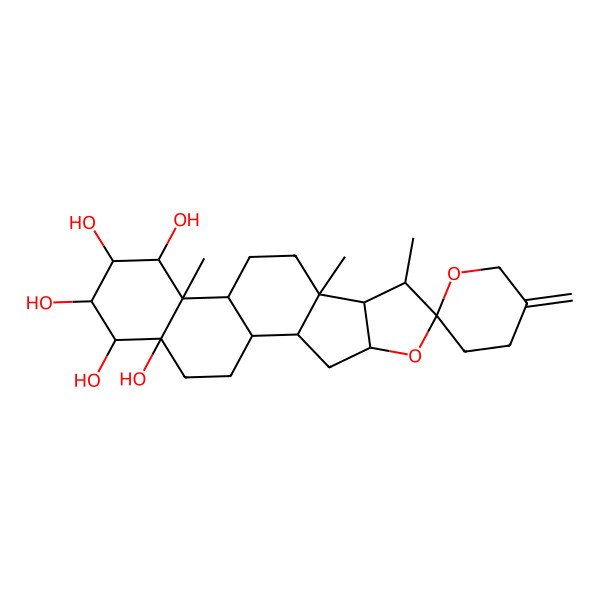 2D Structure of 7,9,13-Trimethyl-5'-methylidenespiro[5-oxapentacyclo[10.8.0.02,9.04,8.013,18]icosane-6,2'-oxane]-14,15,16,17,18-pentol