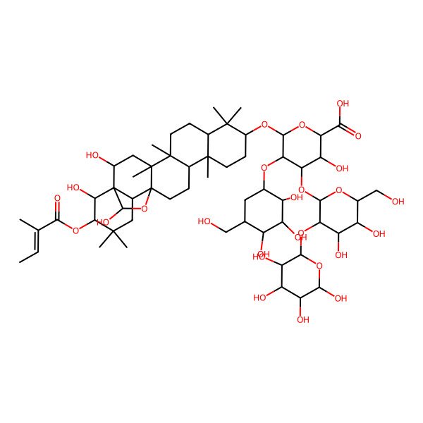2D Structure of 4-[4,5-Dihydroxy-6-(hydroxymethyl)-3-(3,4,5,6-tetrahydroxyoxan-2-yl)oxyoxan-2-yl]oxy-3-hydroxy-6-[[2,22,23-trihydroxy-4,5,9,9,13,20,20-heptamethyl-21-(2-methylbut-2-enoyloxy)-24-oxahexacyclo[15.5.2.01,18.04,17.05,14.08,13]tetracosan-10-yl]oxy]-5-[2,3,4-trihydroxy-5-(hydroxymethyl)cyclohexyl]oxyoxane-2-carboxylic acid
