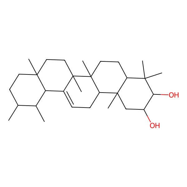 2D Structure of (2R,3R,4aR,6aR,6bS,8aR,11R,12S,12aR,14aR,14bR)-4,4,6a,6b,8a,11,12,14b-octamethyl-2,3,4a,5,6,7,8,9,10,11,12,12a,14,14a-tetradecahydro-1H-picene-2,3-diol 2D Structure of (2R,3R,4aR,6aR,6bS,8aR,11R,12S,12aR,14aR,14bR)-4,4,6a,6b,8a,11,12,14b-octamethyl-2,3,4a,5,6,7,8,9,10,11,12,12a,14,14a-tetradecahydro-1H-picene-2,3-diol