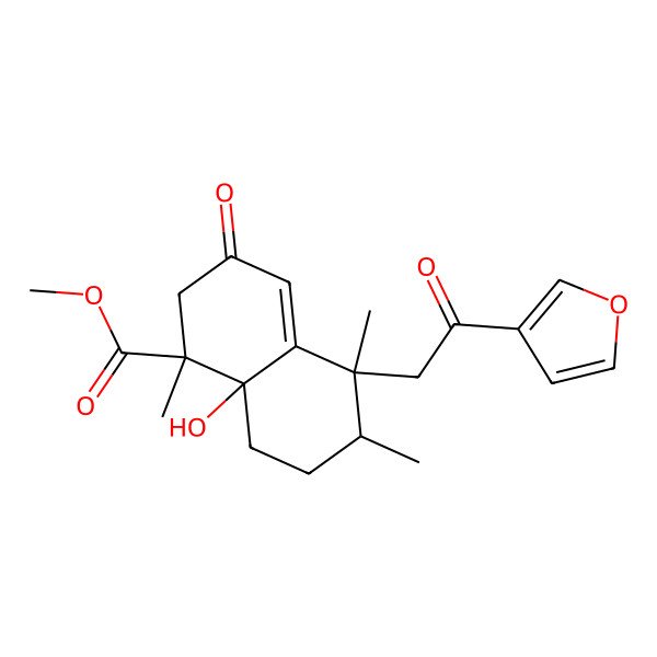 2D Structure of methyl (1S,5S,6R,8aR)-5-[2-(furan-3-yl)-2-oxoethyl]-8a-hydroxy-1,5,6-trimethyl-3-oxo-2,6,7,8-tetrahydronaphthalene-1-carboxylate