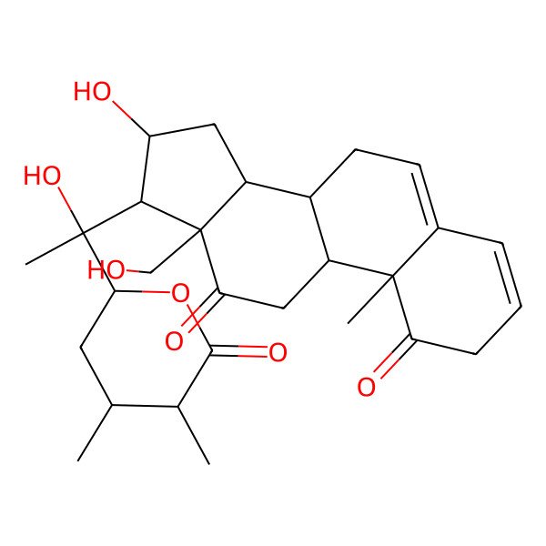 2D Structure of (8R,9S,10R,13S,14S,16S,17R)-17-[(1R)-1-[(2S,4S,5R)-4,5-dimethyl-6-oxooxan-2-yl]-1-hydroxyethyl]-16-hydroxy-13-(hydroxymethyl)-10-methyl-7,8,9,11,14,15,16,17-octahydro-2H-cyclopenta[a]phenanthrene-1,12-dione