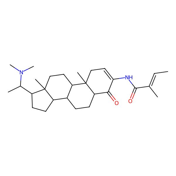 2D Structure of N-[17-[1-(dimethylamino)ethyl]-10,13-dimethyl-4-oxo-1,5,6,7,8,9,11,12,14,15,16,17-dodecahydrocyclopenta[a]phenanthren-3-yl]-2-methylbut-2-enamide