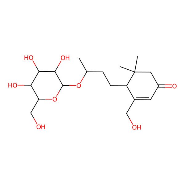 2D Structure of (4S)-3-(hydroxymethyl)-5,5-dimethyl-4-[(3R)-3-[(2R,3R,4S,5S,6R)-3,4,5-trihydroxy-6-(hydroxymethyl)oxan-2-yl]oxybutyl]cyclohex-2-en-1-one