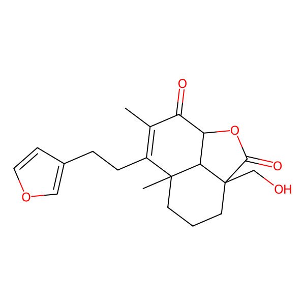2D Structure of (1S,4S,8S,12R)-9-[2-(furan-3-yl)ethyl]-4-(hydroxymethyl)-8,10-dimethyl-2-oxatricyclo[6.3.1.04,12]dodec-9-ene-3,11-dione
