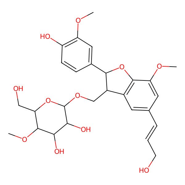 2D Structure of (2R,3R,4R,5S,6R)-2-[[(2R,3S)-2-(4-hydroxy-3-methoxyphenyl)-5-[(E)-3-hydroxyprop-1-enyl]-7-methoxy-2,3-dihydro-1-benzofuran-3-yl]methoxy]-6-(hydroxymethyl)-5-methoxyoxane-3,4-diol