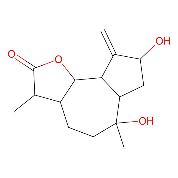 2D Structure of (3S,3aS,6R,6aR,8S,9aR,9bS)-6,8-dihydroxy-3,6-dimethyl-9-methylidene-3a,4,5,6a,7,8,9a,9b-octahydro-3H-azuleno[4,5-b]furan-2-one