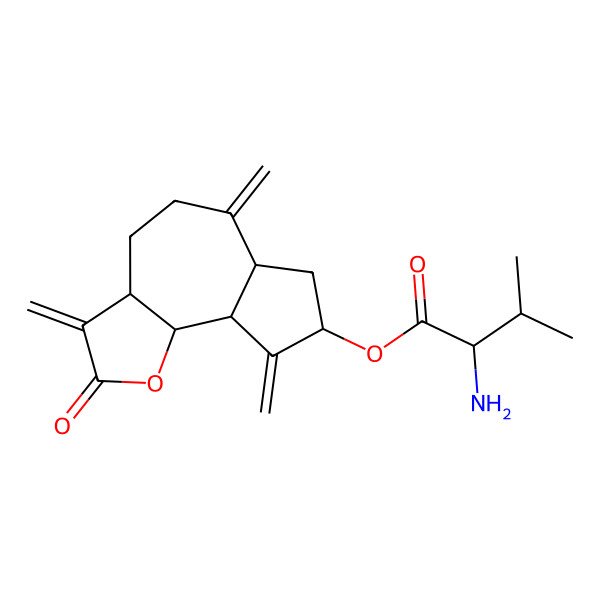 2D Structure of (3,6,9-Trimethylidene-2-oxo-3a,4,5,6a,7,8,9a,9b-octahydroazuleno[4,5-b]furan-8-yl) 2-amino-3-methylbutanoate