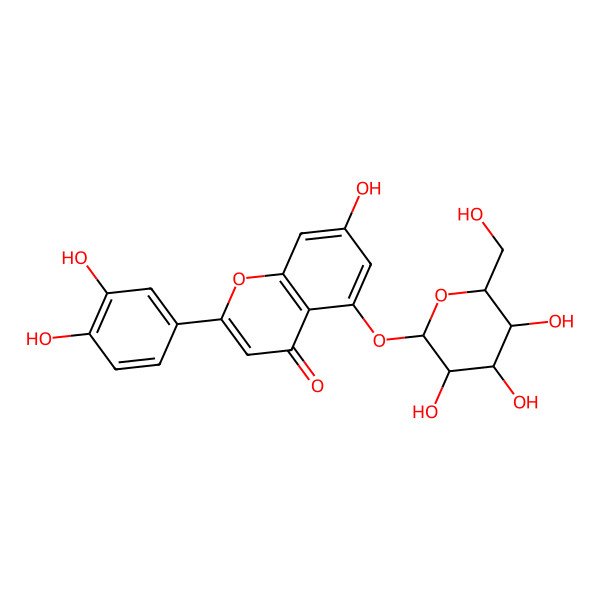 2D Structure of 2-(3,4-dihydroxyphenyl)-7-hydroxy-5-[(2R,3S,4R,5S,6S)-3,4,5-trihydroxy-6-(hydroxymethyl)oxan-2-yl]oxychromen-4-one