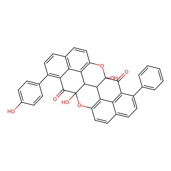 2D Structure of 1,14-Dihydroxy-9-(4-hydroxyphenyl)-22-phenyl-2,15-dioxaoctacyclo[21.3.1.110,14.03,12.06,11.013,26.016,25.019,24]octacosa-3(12),4,6(11),7,9,16(25),17,19(24),20,22-decaene-27,28-dione