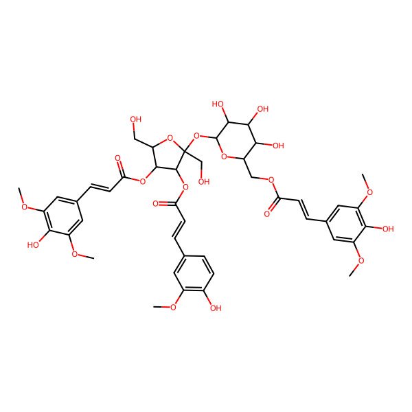 2D Structure of [(2S,3S,4R,5R)-4-[(E)-3-(4-hydroxy-3,5-dimethoxyphenyl)prop-2-enoyl]oxy-2,5-bis(hydroxymethyl)-2-[(2R,3R,4S,5S,6R)-3,4,5-trihydroxy-6-[[(E)-3-(4-hydroxy-3,5-dimethoxyphenyl)prop-2-enoyl]oxymethyl]oxan-2-yl]oxyoxolan-3-yl] (E)-3-(4-hydroxy-3-methoxyphenyl)prop-2-enoate