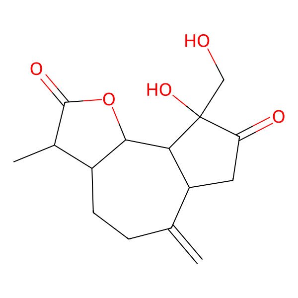 2D Structure of (3S,3aS,6aR,9R,9aS,9bS)-9-hydroxy-9-(hydroxymethyl)-3-methyl-6-methylidene-3,3a,4,5,6a,7,9a,9b-octahydroazuleno[4,5-b]furan-2,8-dione