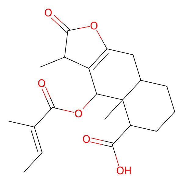 2D Structure of 3,4a-Dimethyl-4-(2-methylbut-2-enoyloxy)-2-oxo-3,4,5,6,7,8,8a,9-octahydrobenzo[f][1]benzofuran-5-carboxylic acid