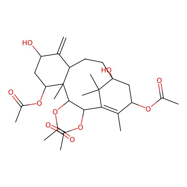 2D Structure of [(2R,3R,4S,5S,7S,9R,12S,14S)-2,3,14-triacetyloxy-7,12-dihydroxy-4,15,16,16-tetramethyl-8-methylidene-5-tricyclo[10.3.1.04,9]hexadec-1(15)-enyl] acetate