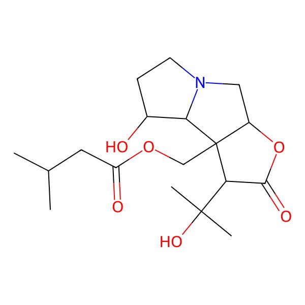 2D Structure of [(3R,3aR,3bR,4R,8aR)-4-hydroxy-3-(2-hydroxypropan-2-yl)-2-oxo-3b,4,5,6,8,8a-hexahydro-3H-furo[3,2-a]pyrrolizin-3a-yl]methyl 3-methylbutanoate