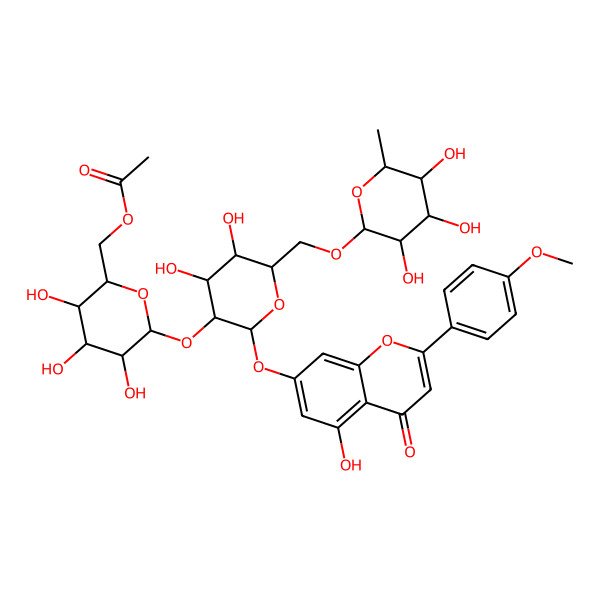 2D Structure of [(2R,3R,4S,5R,6S)-6-[(2S,3R,4S,5R,6R)-4,5-dihydroxy-2-[5-hydroxy-2-(4-methoxyphenyl)-4-oxochromen-7-yl]oxy-6-[[(2R,3S,4R,5R,6S)-3,4,5-trihydroxy-6-methyloxan-2-yl]oxymethyl]oxan-3-yl]oxy-3,4,5-trihydroxyoxan-2-yl]methyl acetate