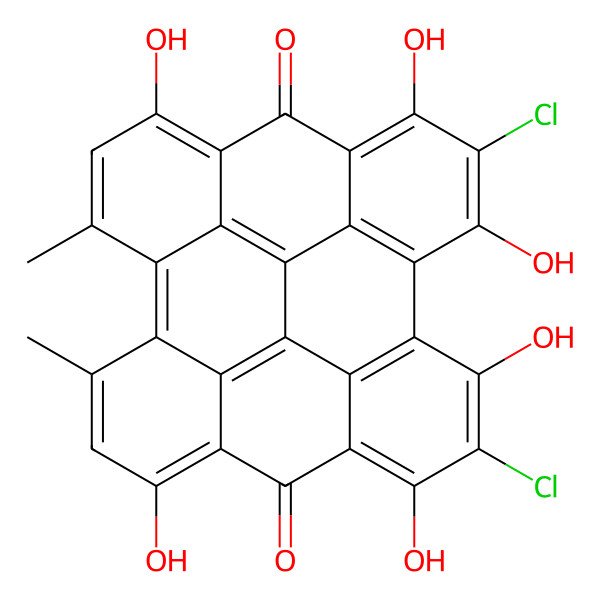 2D Structure of 6,23-dichloro-5,7,11,18,22,24-hexahydroxy-13,16-dimethyloctacyclo[13.11.1.12,10.03,8.04,25.019,27.021,26.014,28]octacosa-1(27),2(28),3,5,7,10,12,14,16,18,21,23,25-tridecaene-9,20-dione