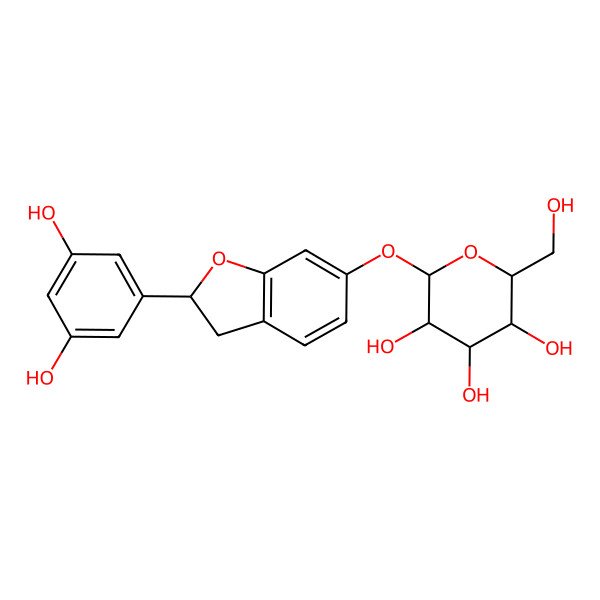2D Structure of (2S,3R,4S,5S,6R)-2-[[(2S)-2-(3,5-dihydroxyphenyl)-2,3-dihydro-1-benzofuran-6-yl]oxy]-6-(hydroxymethyl)oxane-3,4,5-triol
