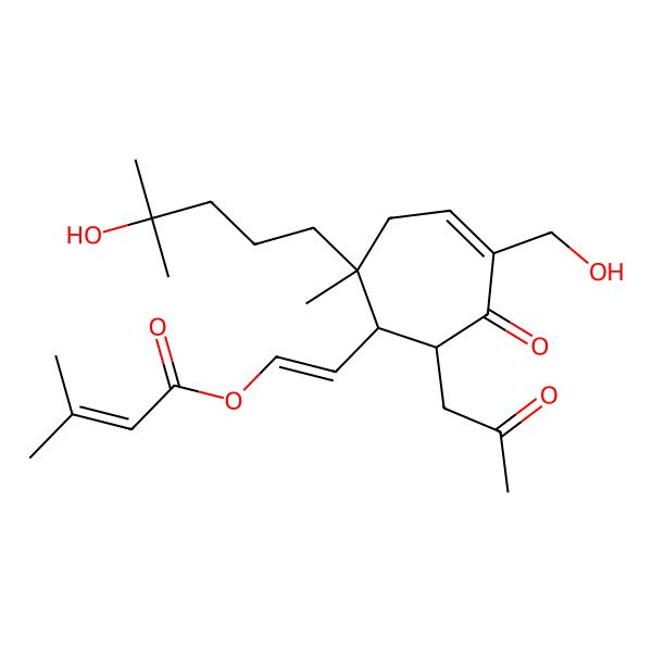 2D Structure of [(E)-2-[(1S,2S,7S)-5-(hydroxymethyl)-2-(4-hydroxy-4-methylpentyl)-2-methyl-6-oxo-7-(2-oxopropyl)cyclohept-4-en-1-yl]ethenyl] 3-methylbut-2-enoate