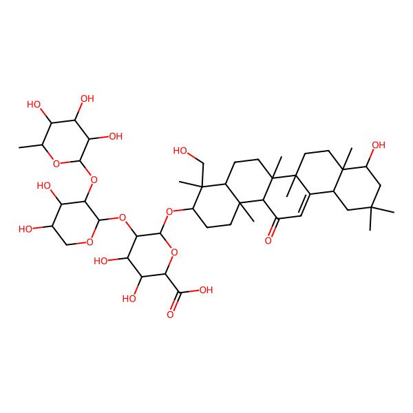 2D Structure of 5-[4,5-dihydroxy-3-(3,4,5-trihydroxy-6-methyloxan-2-yl)oxyoxan-2-yl]oxy-3,4-dihydroxy-6-[[9-hydroxy-4-(hydroxymethyl)-4,6a,6b,8a,11,11,14b-heptamethyl-14-oxo-2,3,4a,5,6,7,8,9,10,12,12a,14a-dodecahydro-1H-picen-3-yl]oxy]oxane-2-carboxylic acid
