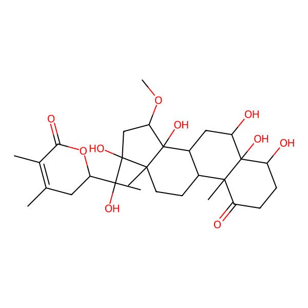 2D Structure of 2-[1-hydroxy-1-(4,5,6,14,17-pentahydroxy-15-methoxy-10,13-dimethyl-1-oxo-3,4,6,7,8,9,11,12,15,16-decahydro-2H-cyclopenta[a]phenanthren-17-yl)ethyl]-4,5-dimethyl-2,3-dihydropyran-6-one