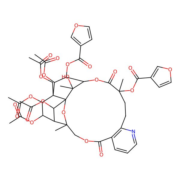 2D Structure of [(1S,3R,15S,18S,19R,20R,21R,22S,23R,24R,25R,26S)-20,22,23,25-tetraacetyloxy-21-(acetyloxymethyl)-15-(furan-3-carbonyloxy)-26-hydroxy-3,15,26-trimethyl-6,16-dioxo-2,5,17-trioxa-11-azapentacyclo[16.7.1.01,21.03,24.07,12]hexacosa-7(12),8,10-trien-19-yl] furan-3-carboxylate