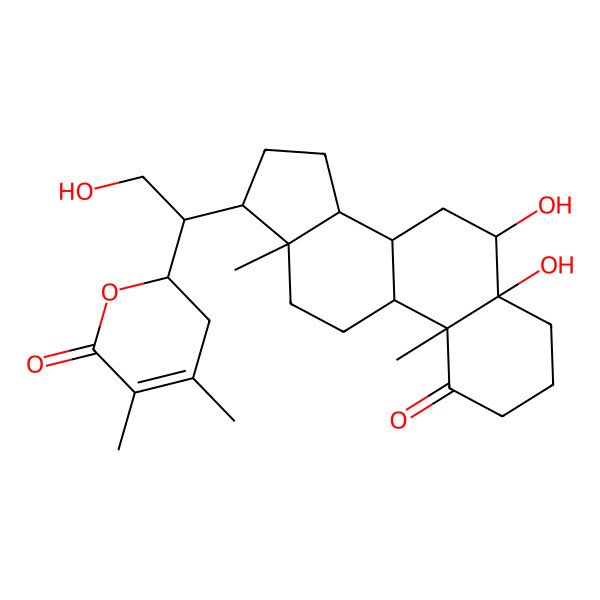 2D Structure of (2R)-2-[(1S)-1-[(5R,6R,8S,9S,10R,13S,14S,17R)-5,6-dihydroxy-10,13-dimethyl-1-oxo-3,4,6,7,8,9,11,12,14,15,16,17-dodecahydro-2H-cyclopenta[a]phenanthren-17-yl]-2-hydroxyethyl]-4,5-dimethyl-2,3-dihydropyran-6-one