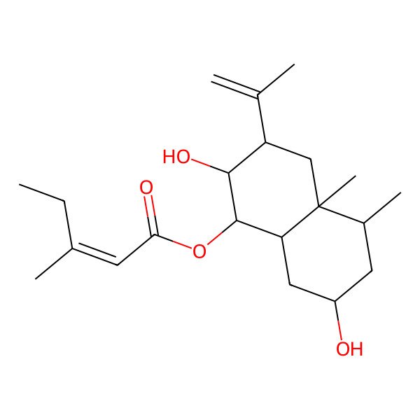 2D Structure of [(1S,2R,3R,4aR,5S,7S,8aR)-2,7-dihydroxy-4a,5-dimethyl-3-prop-1-en-2-yl-2,3,4,5,6,7,8,8a-octahydro-1H-naphthalen-1-yl] (Z)-3-methylpent-2-enoate