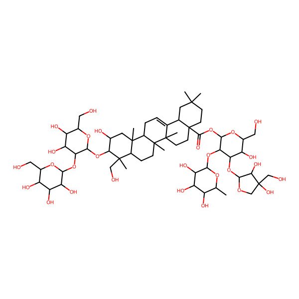 2D Structure of [4-[3,4-Dihydroxy-4-(hydroxymethyl)oxolan-2-yl]oxy-5-hydroxy-6-(hydroxymethyl)-3-(3,4,5-trihydroxy-6-methyloxan-2-yl)oxyoxan-2-yl] 10-[4,5-dihydroxy-6-(hydroxymethyl)-3-[3,4,5-trihydroxy-6-(hydroxymethyl)oxan-2-yl]oxyoxan-2-yl]oxy-11-hydroxy-9-(hydroxymethyl)-2,2,6a,6b,9,12a-hexamethyl-1,3,4,5,6,6a,7,8,8a,10,11,12,13,14b-tetradecahydropicene-4a-carboxylate