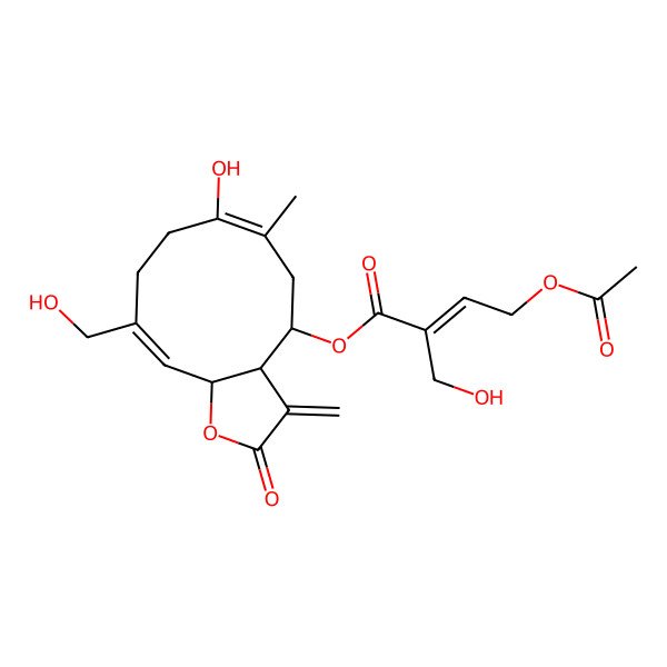 2D Structure of [(3aR,4S,6E,10Z,11aR)-7-hydroxy-10-(hydroxymethyl)-6-methyl-3-methylidene-2-oxo-3a,4,5,8,9,11a-hexahydrocyclodeca[b]furan-4-yl] 4-acetyloxy-2-(hydroxymethyl)but-2-enoate