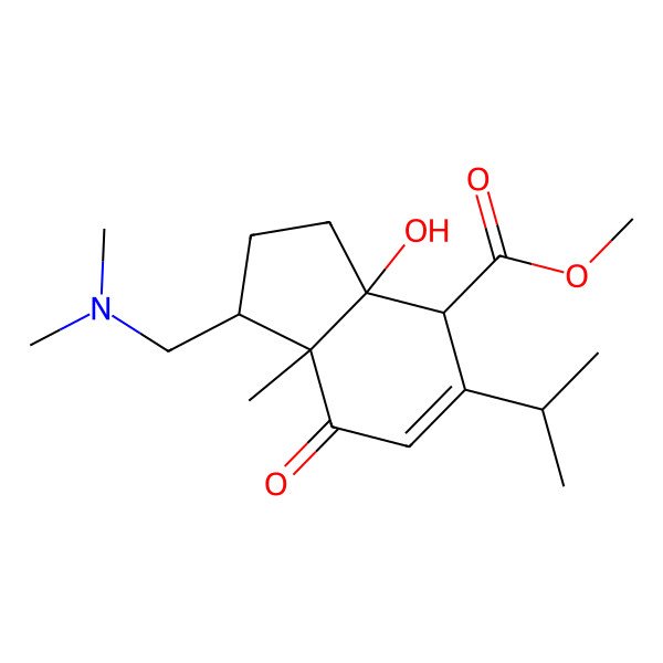 2D Structure of methyl (1R,3aS,4R,7aR)-1-[(dimethylamino)methyl]-3a-hydroxy-7a-methyl-7-oxo-5-propan-2-yl-1,2,3,4-tetrahydroindene-4-carboxylate