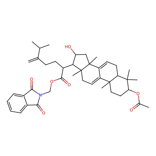 2D Structure of (1,3-dioxoisoindol-2-yl)methyl (2R)-2-[(3R,5R,10S,13R,14R,16R,17R)-3-acetyloxy-16-hydroxy-4,4,10,13,14-pentamethyl-2,3,5,6,12,15,16,17-octahydro-1H-cyclopenta[a]phenanthren-17-yl]-6-methyl-5-methylideneheptanoate