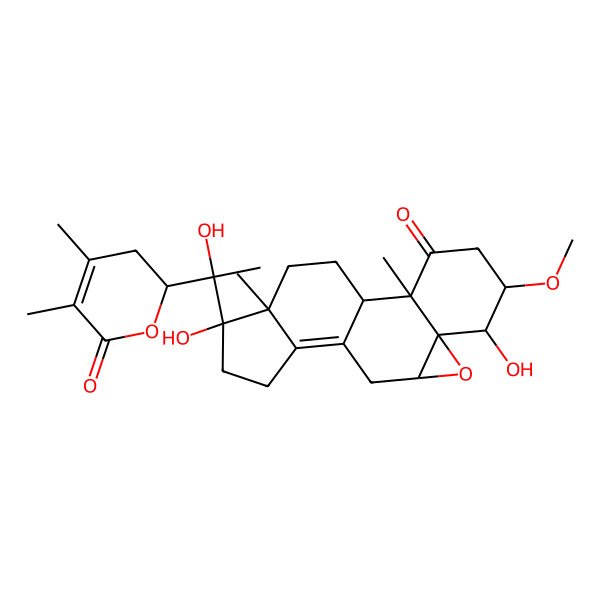 2D Structure of 15-[1-(4,5-Dimethyl-6-oxo-2,3-dihydropyran-2-yl)-1-hydroxyethyl]-6,15-dihydroxy-5-methoxy-2,16-dimethyl-8-oxapentacyclo[9.7.0.02,7.07,9.012,16]octadec-11-en-3-one