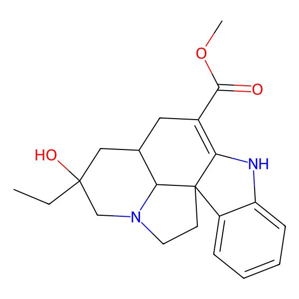 2D Structure of methyl (1S,12S,14R,19R)-14-ethyl-14-hydroxy-8,16-diazapentacyclo[10.6.1.01,9.02,7.016,19]nonadeca-2,4,6,9-tetraene-10-carboxylate