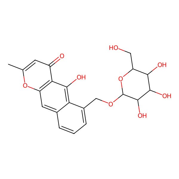 2D Structure of 5-hydroxy-2-methyl-6-[[(2R,3R,4S,5S,6R)-3,4,5-trihydroxy-6-(hydroxymethyl)oxan-2-yl]oxymethyl]benzo[g]chromen-4-one