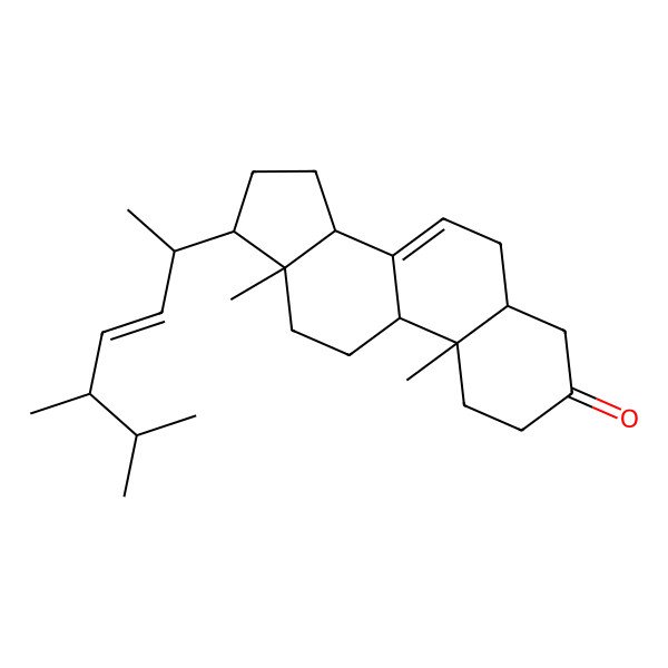 2D Structure of (5R,9R,10S,13R,14R,17R)-17-[(E,2R,5R)-5,6-dimethylhept-3-en-2-yl]-10,13-dimethyl-1,2,4,5,6,9,11,12,14,15,16,17-dodecahydrocyclopenta[a]phenanthren-3-one