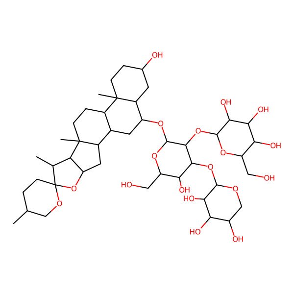 2D Structure of (2S,3R,4S,5S,6R)-2-[(2R,3R,4S,5R,6R)-5-hydroxy-6-(hydroxymethyl)-2-[(1R,2S,4S,5'R,6R,7S,8R,9S,12S,13R,16S,18S,19S)-16-hydroxy-5',7,9,13-tetramethylspiro[5-oxapentacyclo[10.8.0.02,9.04,8.013,18]icosane-6,2'-oxane]-19-yl]oxy-4-[(2S,3R,4S,5R)-3,4,5-trihydroxyoxan-2-yl]oxyoxan-3-yl]oxy-6-(hydroxymethyl)oxane-3,4,5-triol