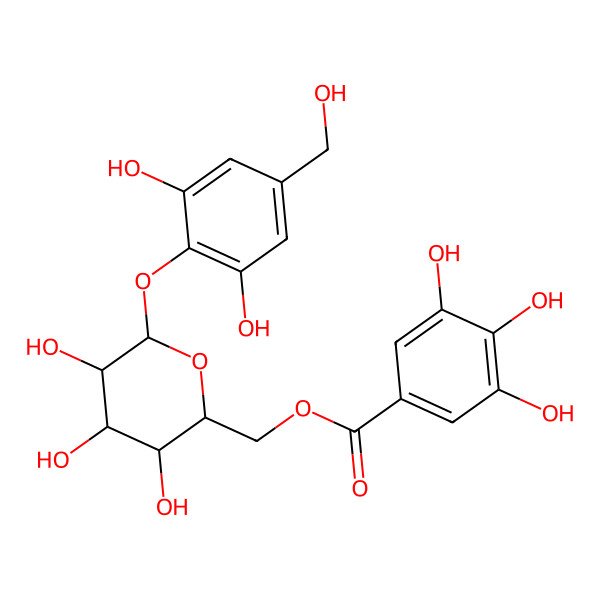 2D Structure of [(2R,3S,4S,5R,6S)-6-[2,6-dihydroxy-4-(hydroxymethyl)phenoxy]-3,4,5-trihydroxyoxan-2-yl]methyl 3,4,5-trihydroxybenzoate