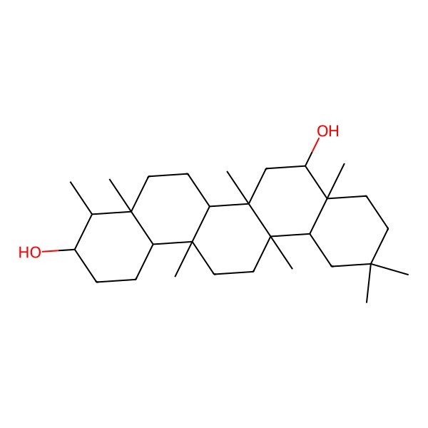 2D Structure of (3S,4R,4aS,6aS,6aS,6bR,8S,8aS,12aS,14aS,14bS)-4,4a,6a,6b,8a,11,11,14a-octamethyl-1,2,3,4,5,6,6a,7,8,9,10,12,12a,13,14,14b-hexadecahydropicene-3,8-diol