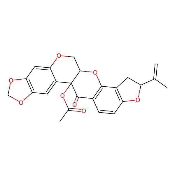 2D Structure of (24-Oxo-18-prop-1-en-2-yl-5,7,11,14,19-pentaoxahexacyclo[11.11.0.02,10.04,8.015,23.016,20]tetracosa-2,4(8),9,15(23),16(20),21-hexaen-1-yl) acetate