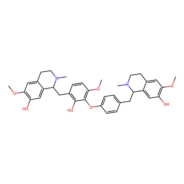 2D Structure of (1R)-1-[[4-[2-hydroxy-3-[[(1S)-7-hydroxy-6-methoxy-2-methyl-3,4-dihydro-1H-isoquinolin-1-yl]methyl]-6-methoxyphenoxy]phenyl]methyl]-6-methoxy-2-methyl-3,4-dihydro-1H-isoquinolin-7-ol