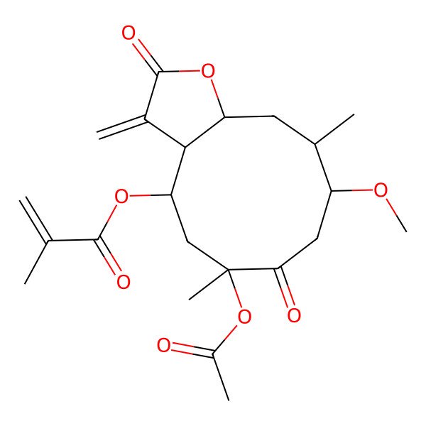 2D Structure of [(3aS,4S,6R,9S,10S,11aR)-6-acetyloxy-9-methoxy-6,10-dimethyl-3-methylidene-2,7-dioxo-3a,4,5,8,9,10,11,11a-octahydrocyclodeca[b]furan-4-yl] 2-methylprop-2-enoate