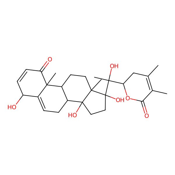 2D Structure of 2-[1-Hydroxy-1-(4,14,17-trihydroxy-10,13-dimethyl-1-oxo-4,7,8,9,11,12,15,16-octahydrocyclopenta[a]phenanthren-17-yl)ethyl]-4,5-dimethyl-2,3-dihydropyran-6-one