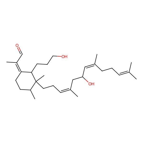 2D Structure of 2-[2-(3-Hydroxypropyl)-3-(6-hydroxy-4,8,12-trimethyltrideca-3,7,11-trienyl)-3,4-dimethylcyclohexylidene]propanal