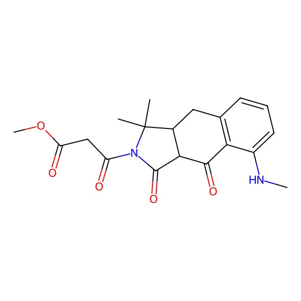 2D Structure of methyl 3-[1,1-dimethyl-5-(methylamino)-3,4-dioxo-9,9a-dihydro-3aH-benzo[f]isoindol-2-yl]-3-oxopropanoate