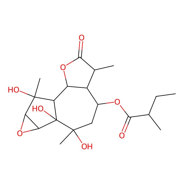 2D Structure of [(1S,2S,5S,6R,7S,9R,10R,11R,13S,14S)-9,10,14-trihydroxy-5,9,14-trimethyl-4-oxo-3,12-dioxatetracyclo[8.4.0.02,6.011,13]tetradecan-7-yl] (2R)-2-methylbutanoate